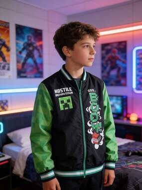 Minecraft Gamer Bomber Jacket Creeper Hostile Behavior Boys 18/mens Small